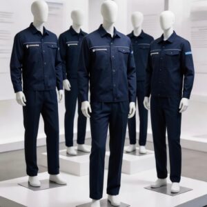 pro grade navy blue industrial workwear suit with asymmetrical pockets